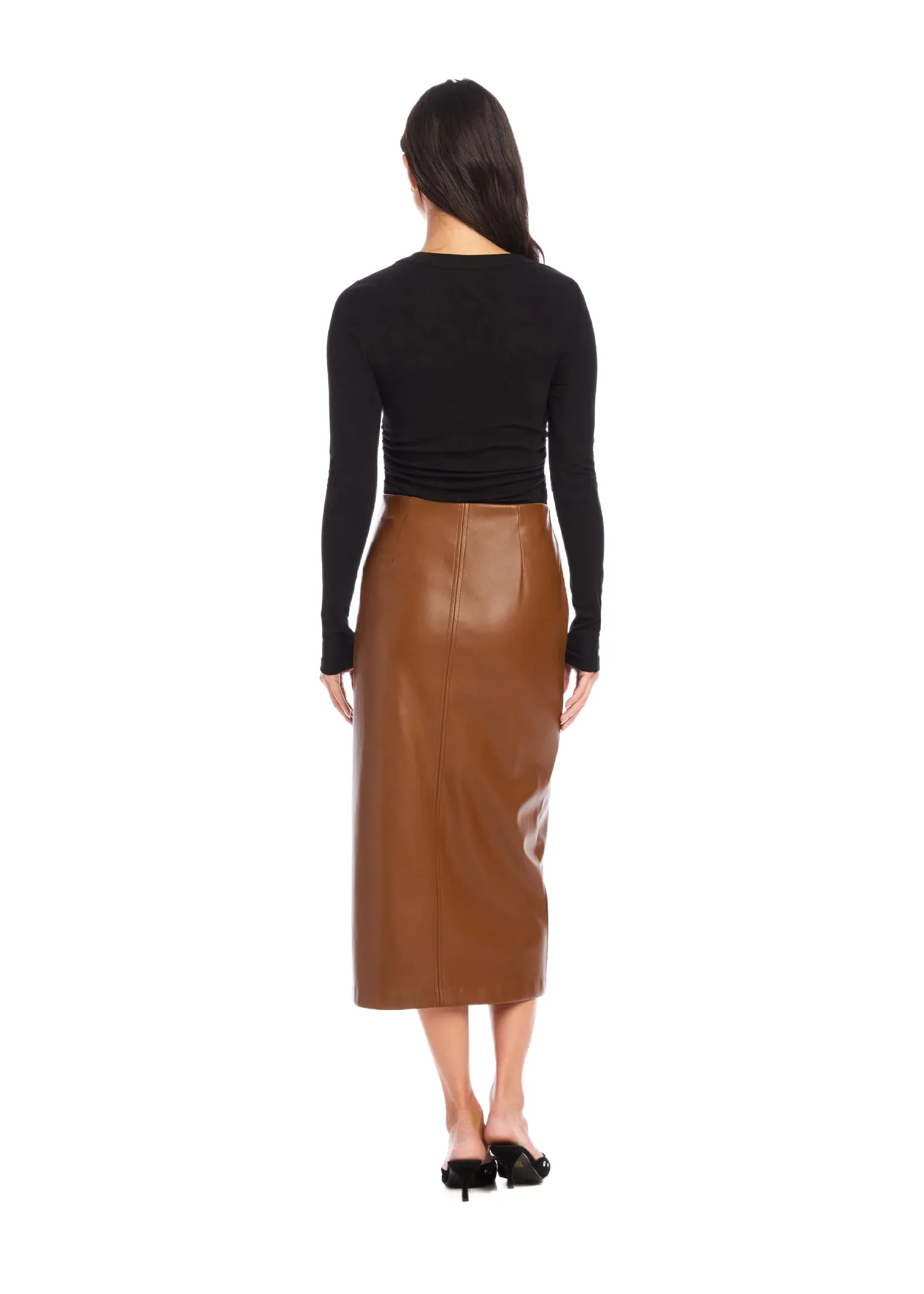 KAIA FAUX LEATHER MIDI SKIRT