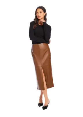 KAIA FAUX LEATHER MIDI SKIRT