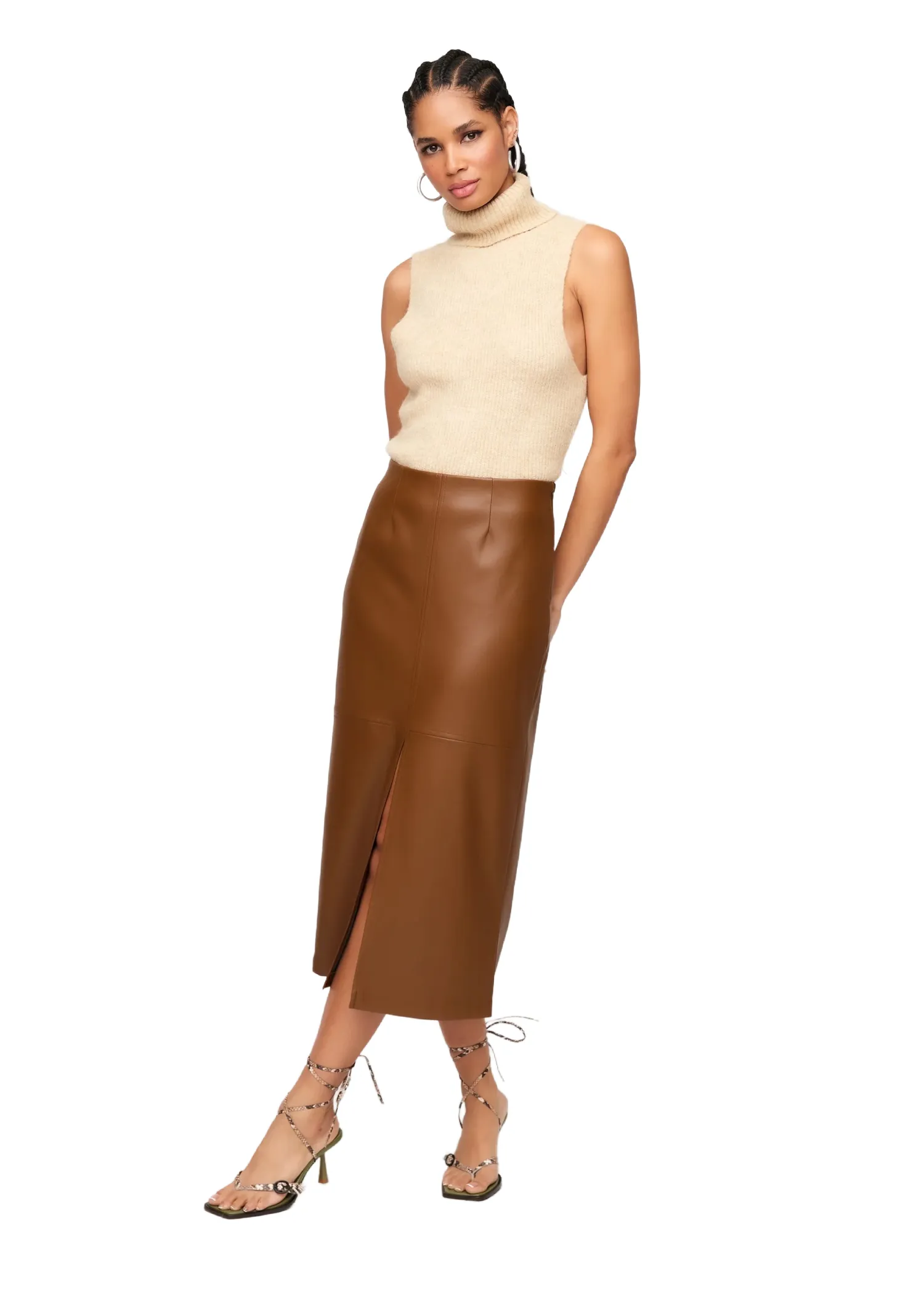 KAIA FAUX LEATHER MIDI SKIRT