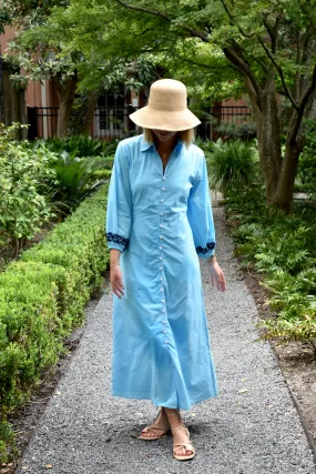 Kelly Maxi Dress Blue with Blue Embroidery