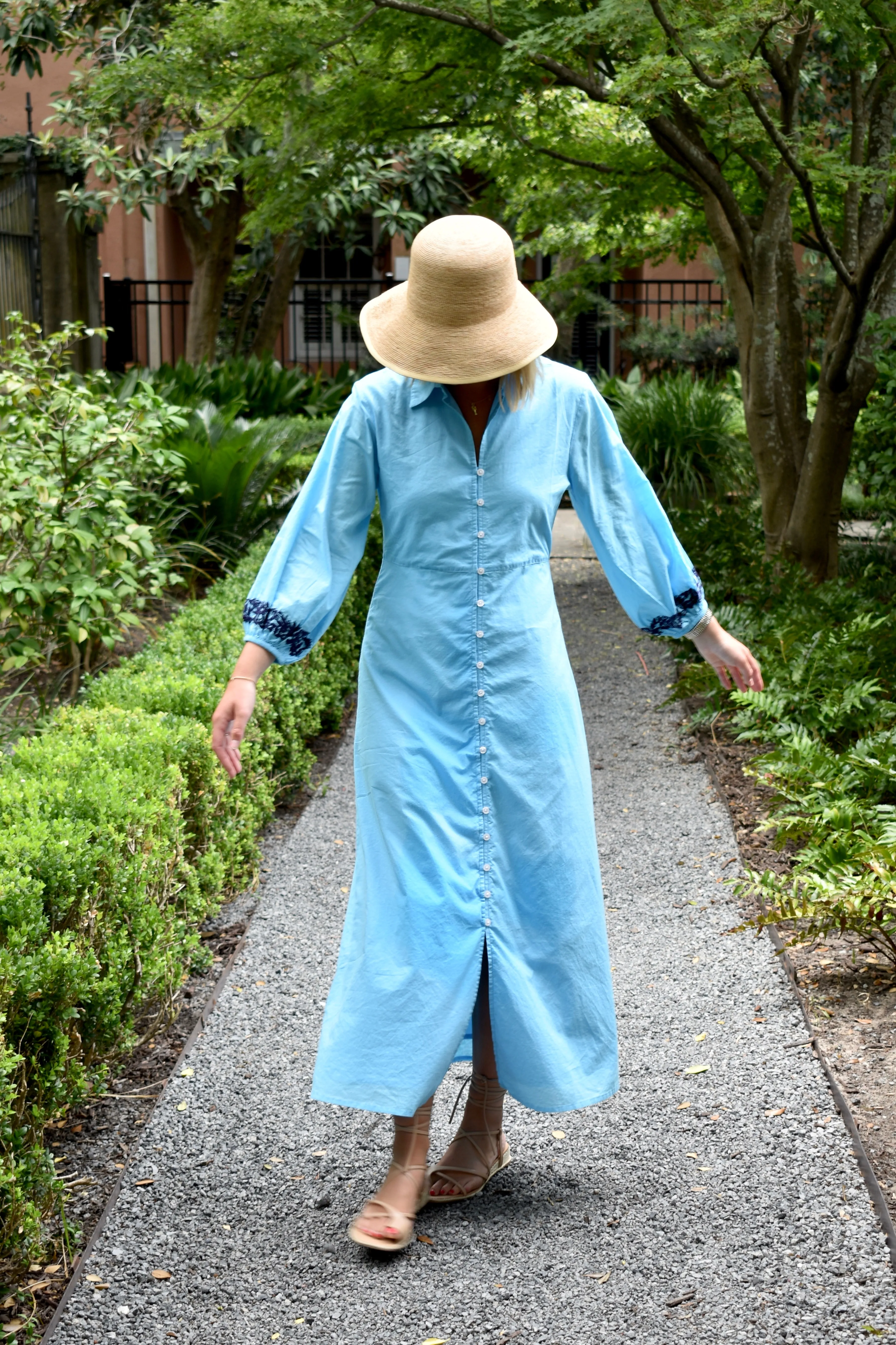 Kelly Maxi Dress Blue with Blue Embroidery