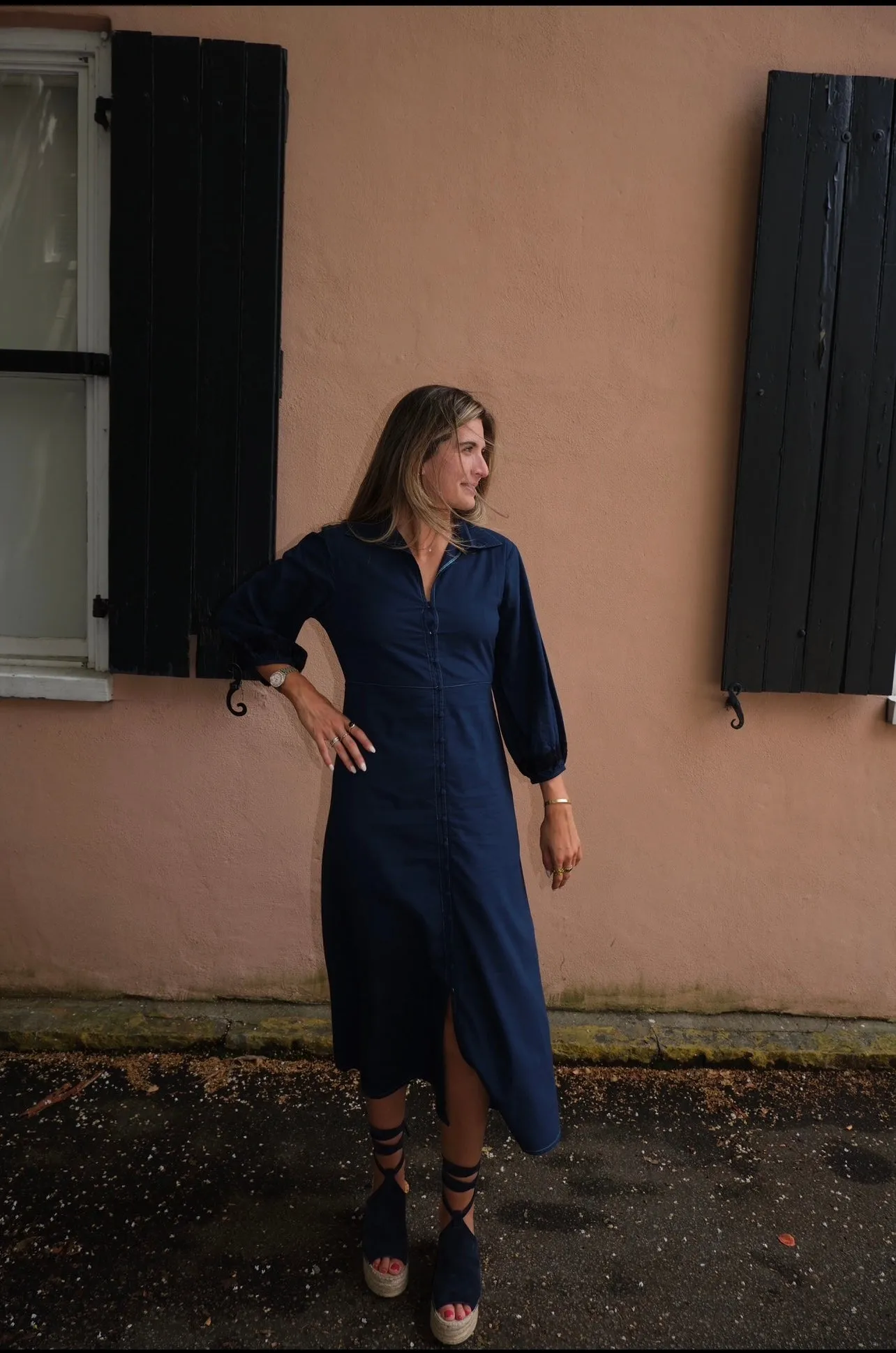 Kelly Maxi Dress Navy with Navy Embroidered Cuff