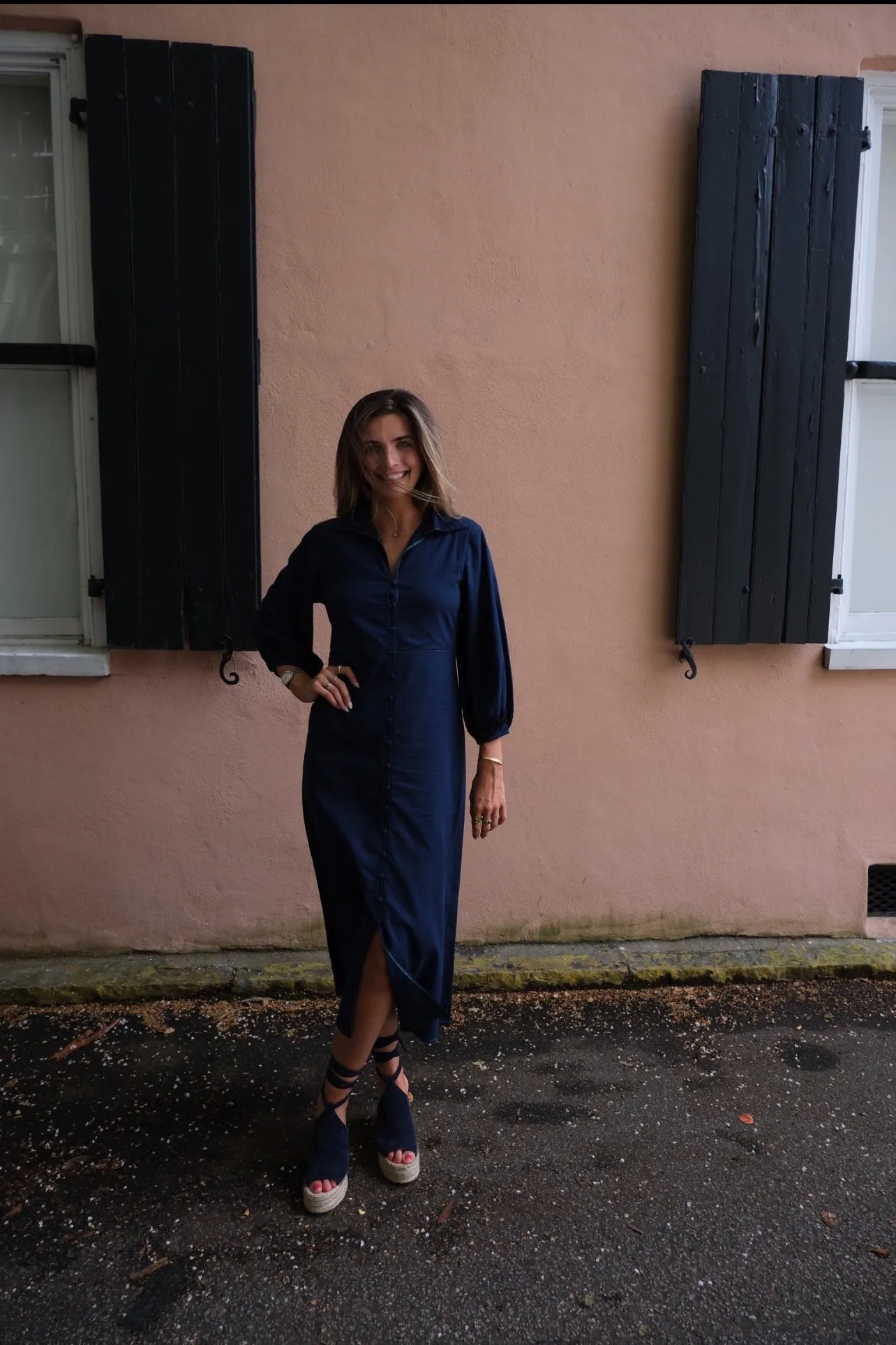 Kelly Maxi Dress Navy with Navy Embroidered Cuff