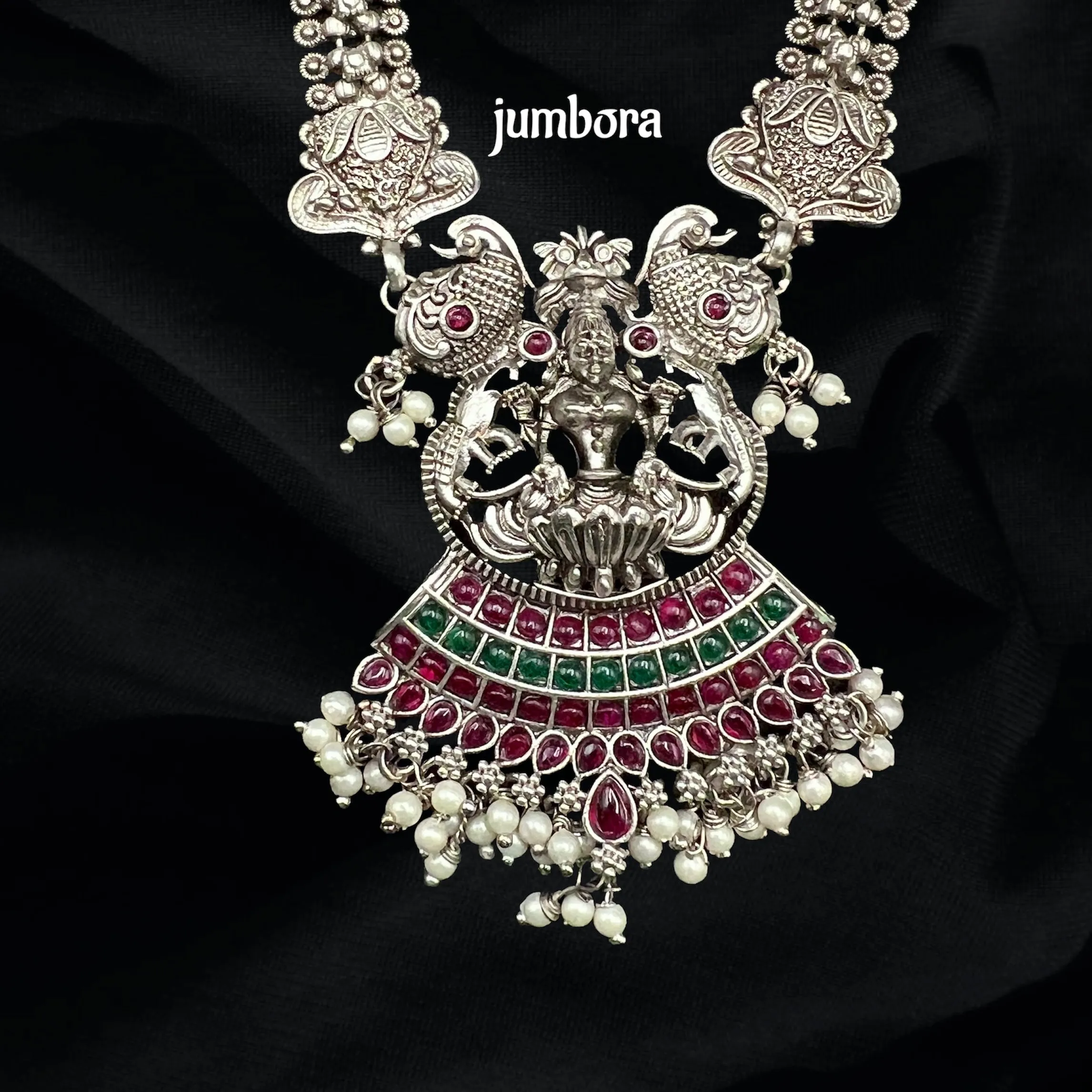 Lakshmi Oxidized German Silver Kemp Necklace Set