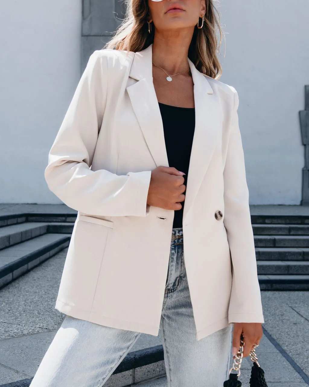 Light Khaki Double Breasted Blazer Jacket