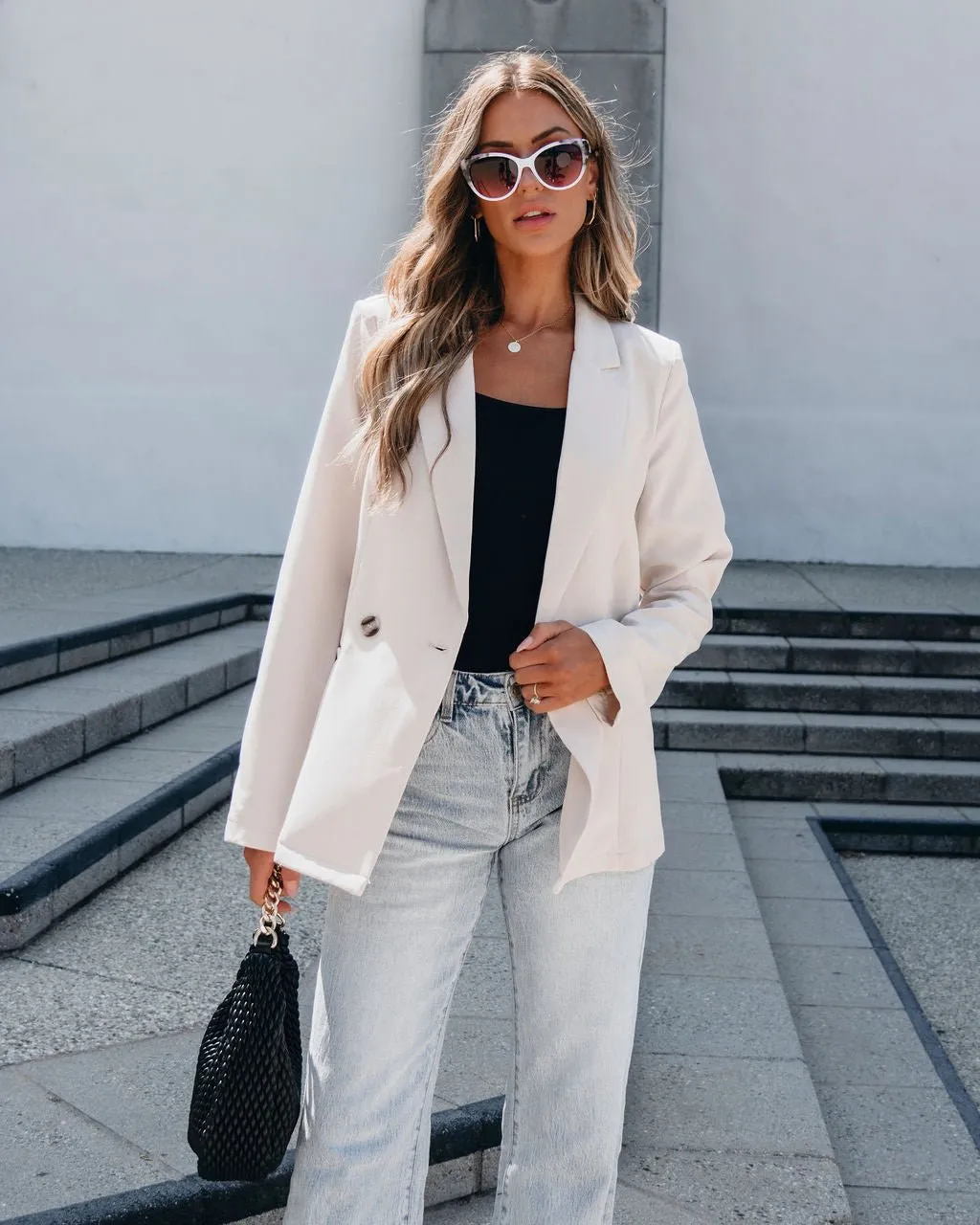 Light Khaki Double Breasted Blazer Jacket