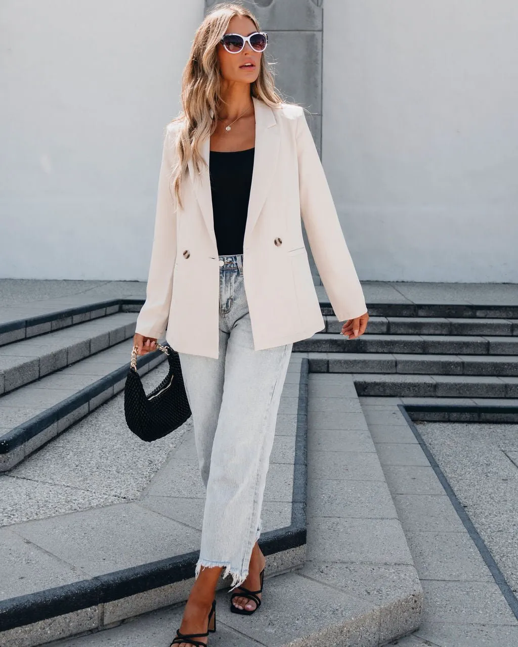 Light Khaki Double Breasted Blazer Jacket