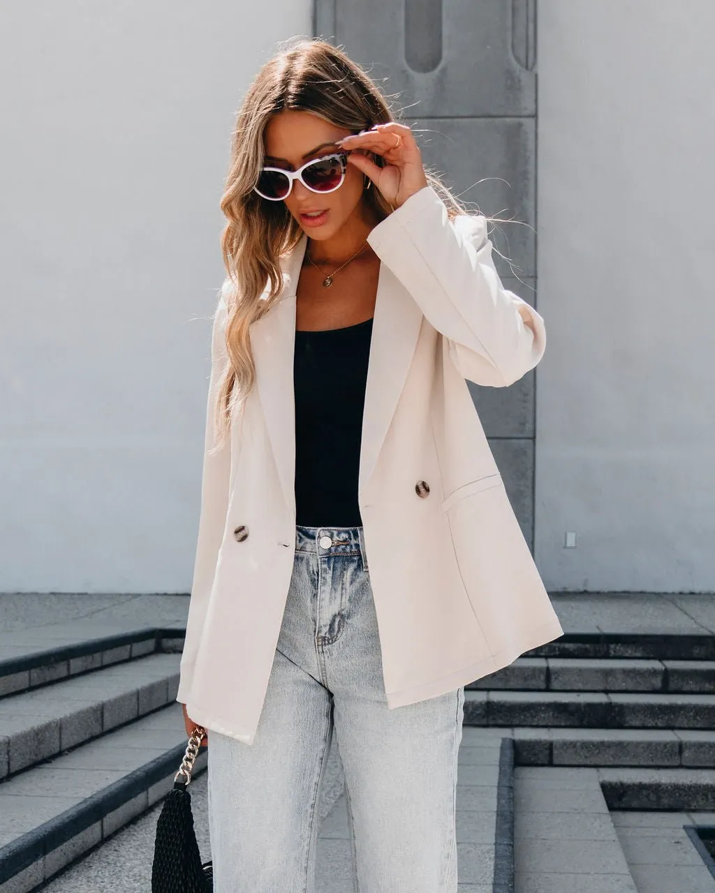 Light Khaki Double Breasted Blazer Jacket