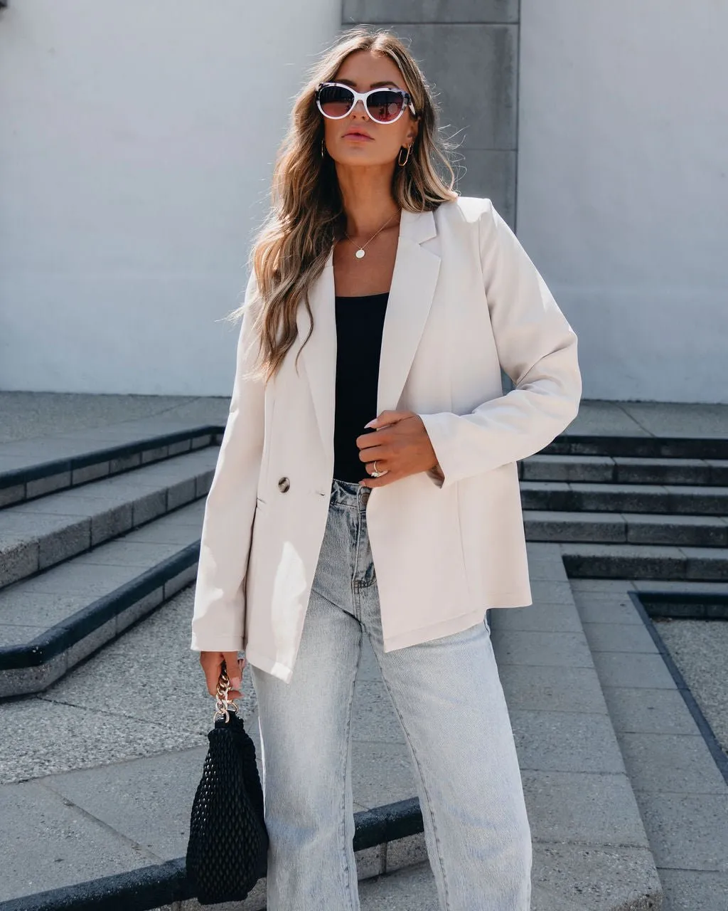 Light Khaki Double Breasted Blazer Jacket
