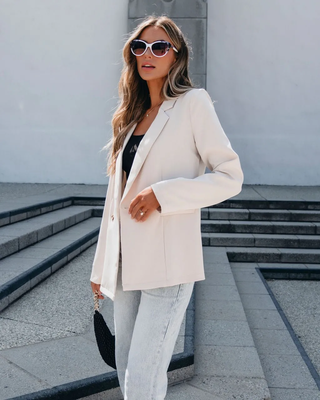 Light Khaki Double Breasted Blazer Jacket