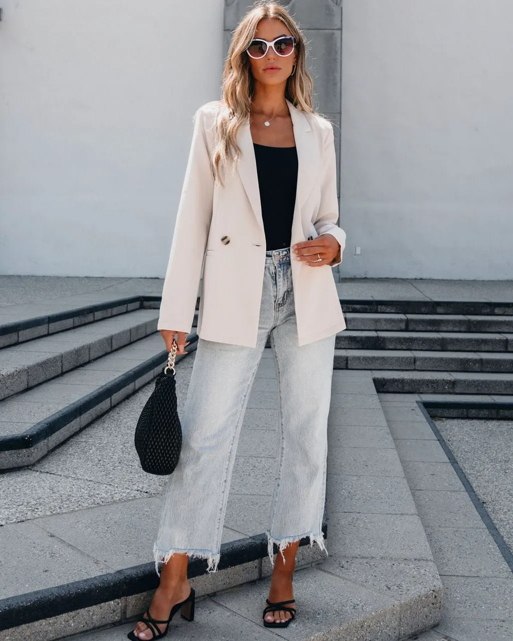 Light Khaki Double Breasted Blazer Jacket