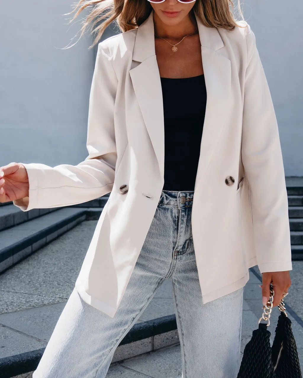 Light Khaki Double Breasted Blazer Jacket