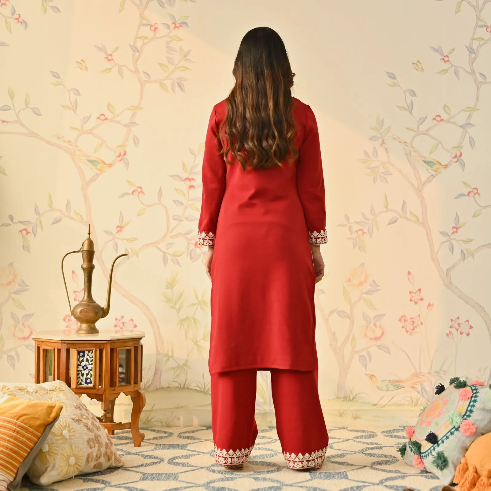 Maroon Woollen Embroidered Kurta