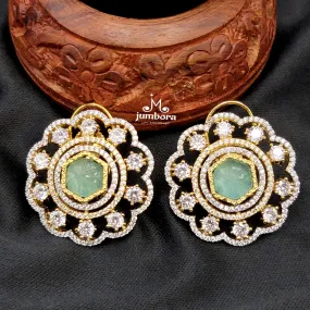 Mint Green Carved Stone AD Zircon Big Stud Earring