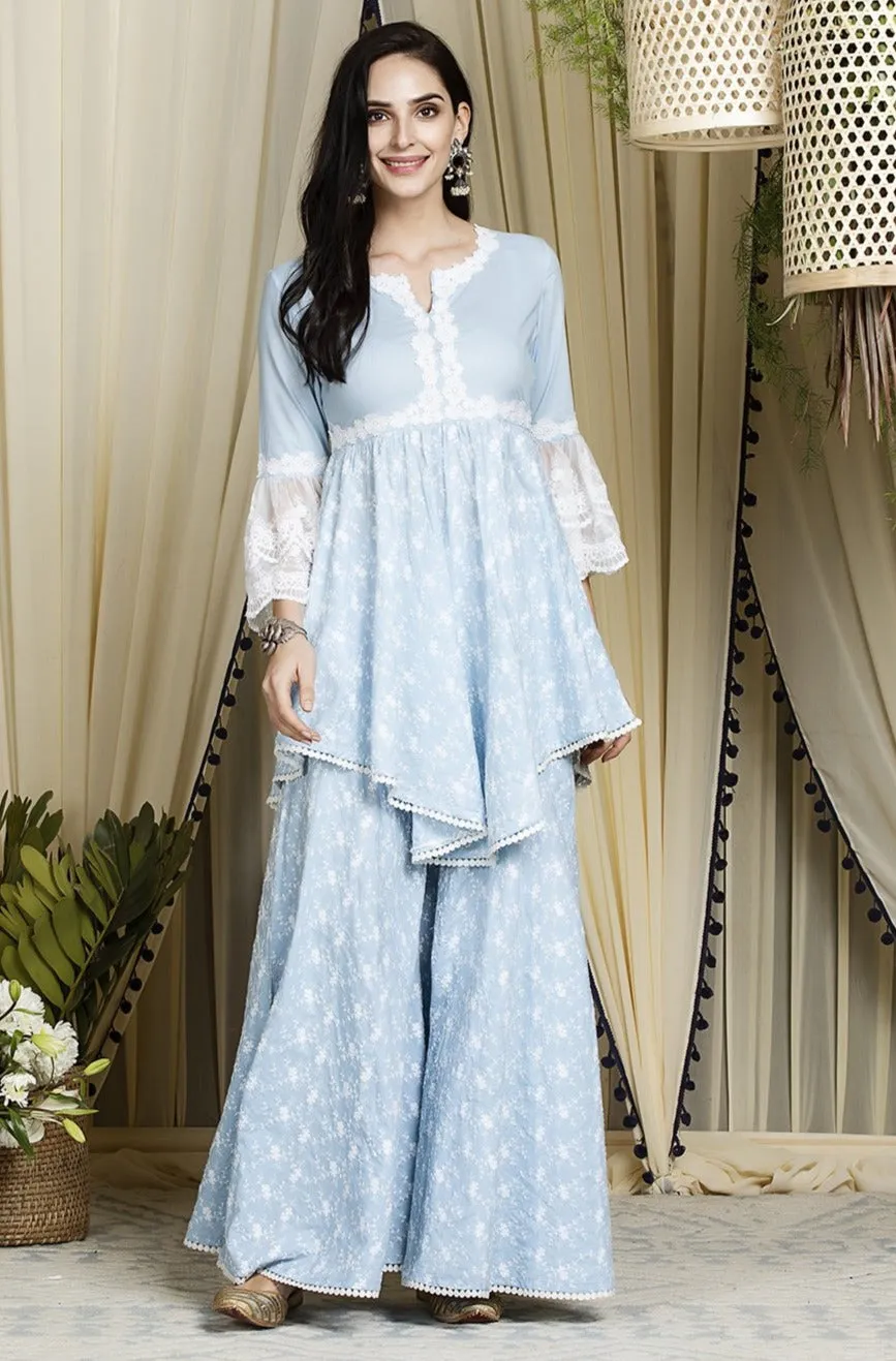 Mulmul Cotton Ariana Kurta With Ariana Sharara