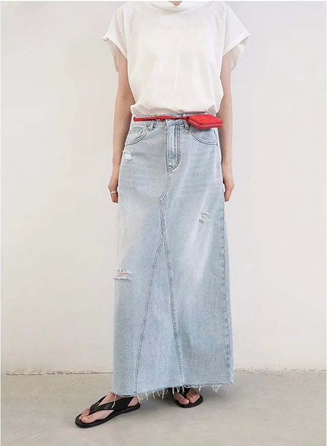 Nancy Distressed Denim Skirt