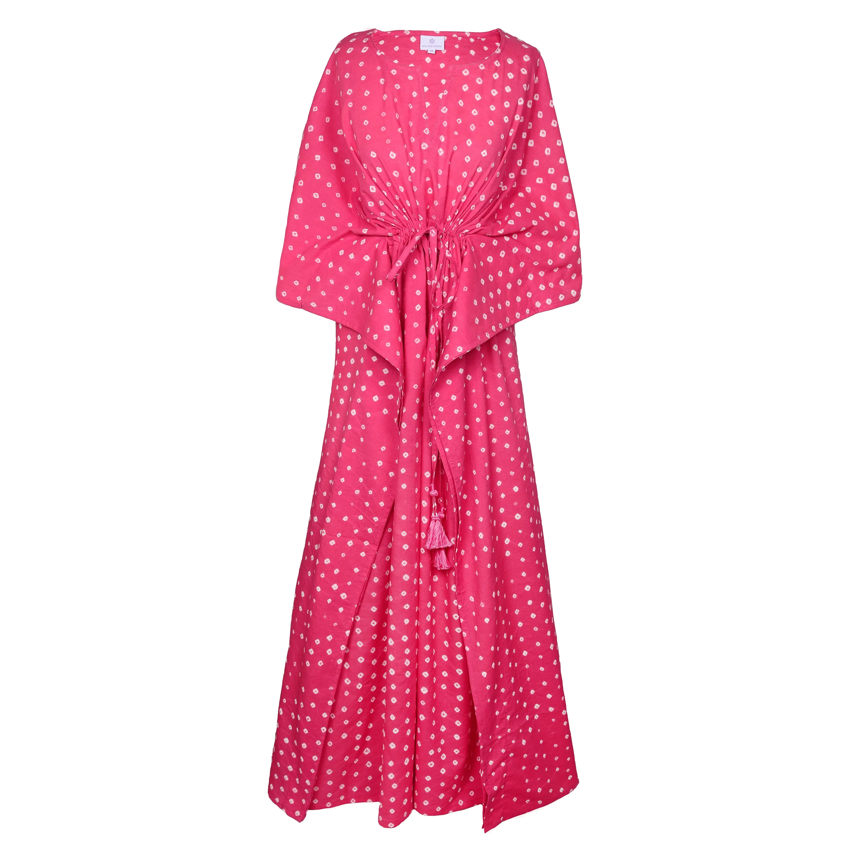 Passe-Partout Pink Polka Dot Hand Tie Dyed Maxi Kaftan Dress FINAL SALE One Left!