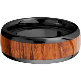 POLISHED ZIRCONIUM 8MM WEDDING BAND WITH DESERT IRONWOOD INLAY