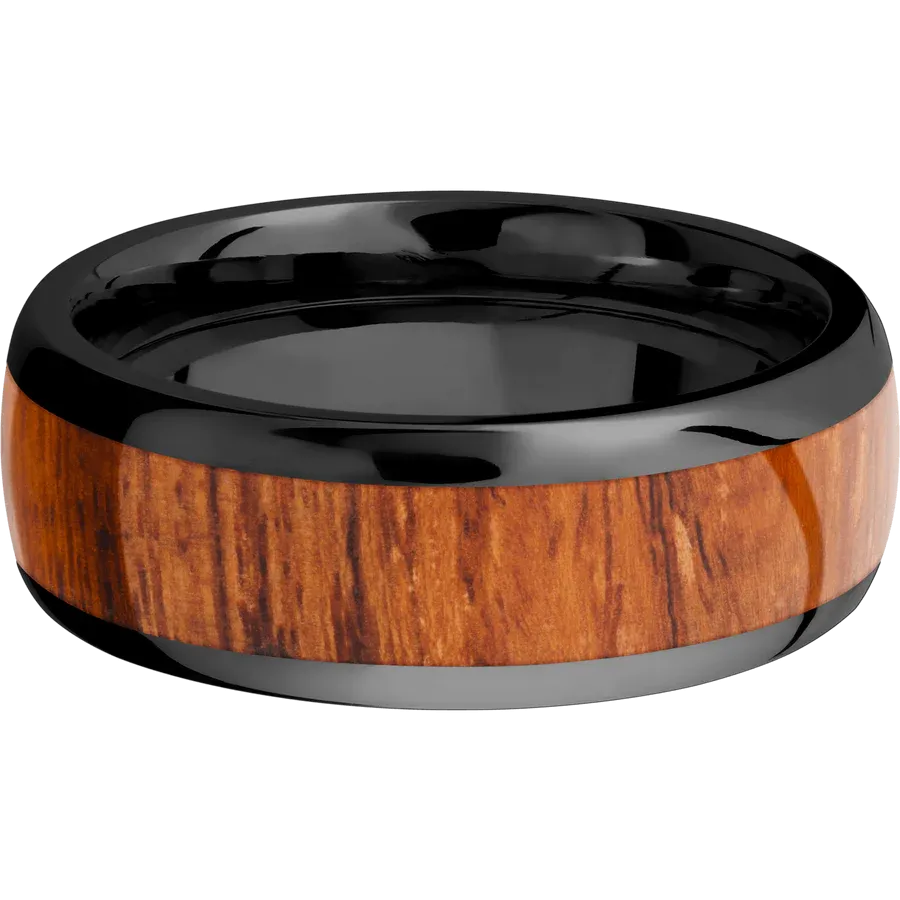 POLISHED ZIRCONIUM 8MM WEDDING BAND WITH DESERT IRONWOOD INLAY