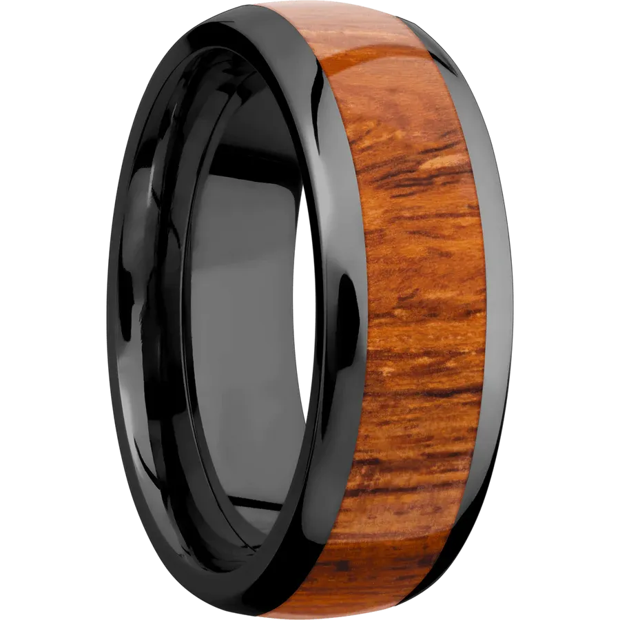 POLISHED ZIRCONIUM 8MM WEDDING BAND WITH DESERT IRONWOOD INLAY