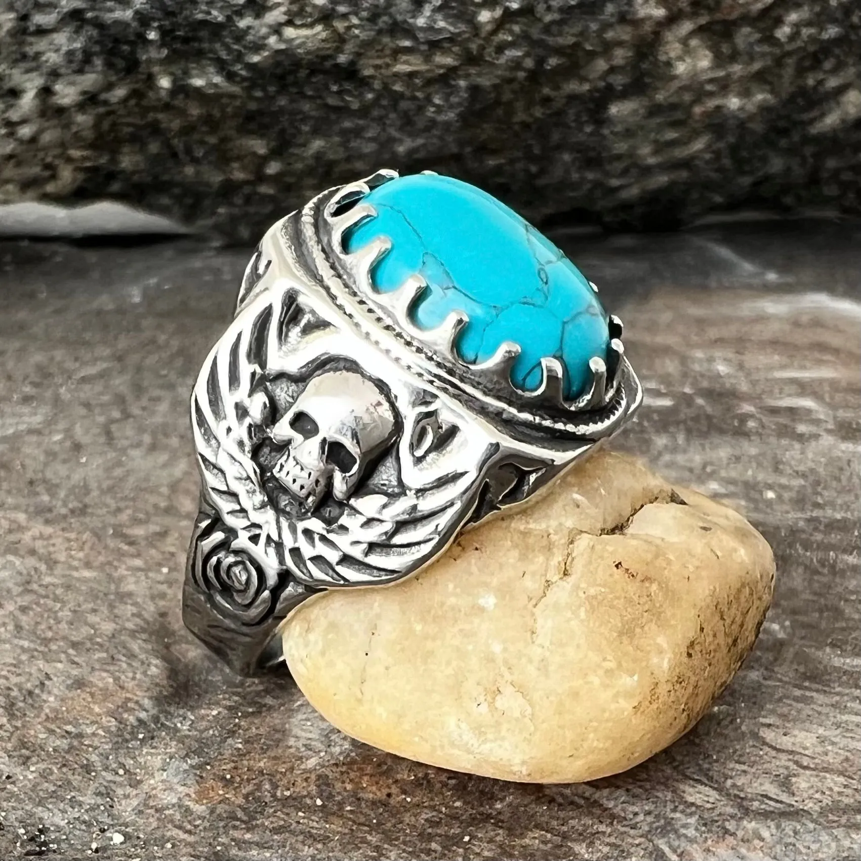 "Blue Stone" - Skull & Angel Wings - R105