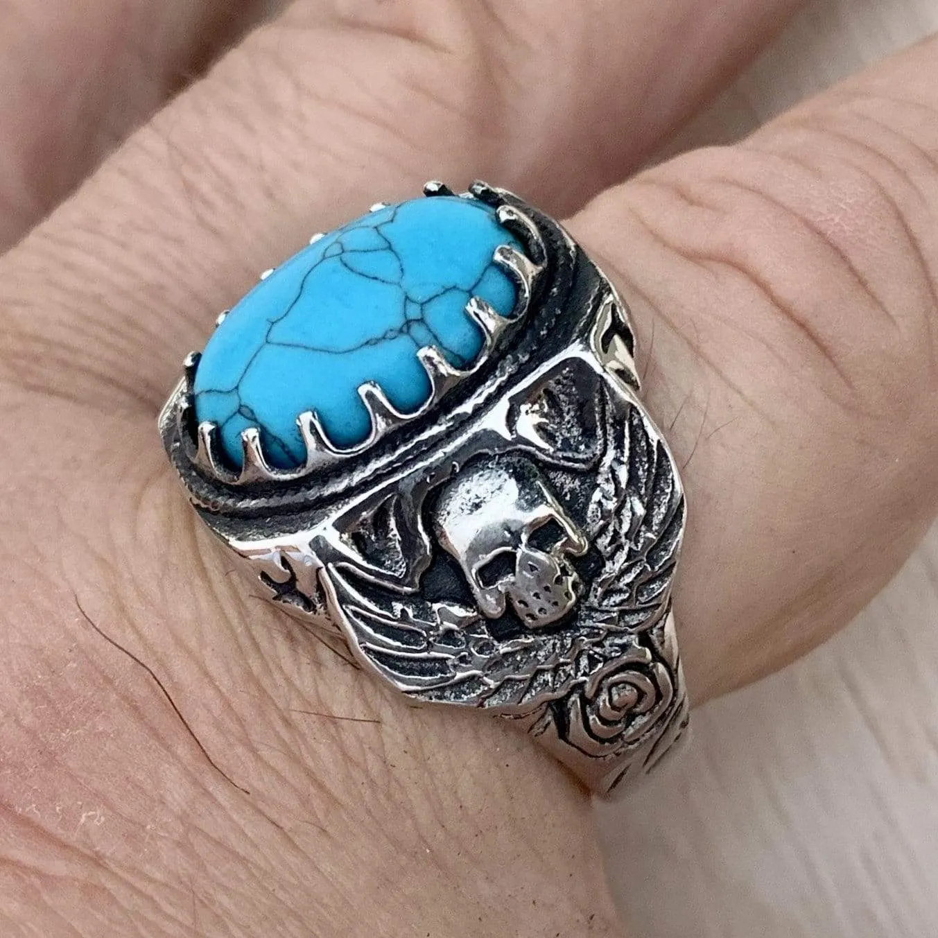 "Blue Stone" - Skull & Angel Wings - R105