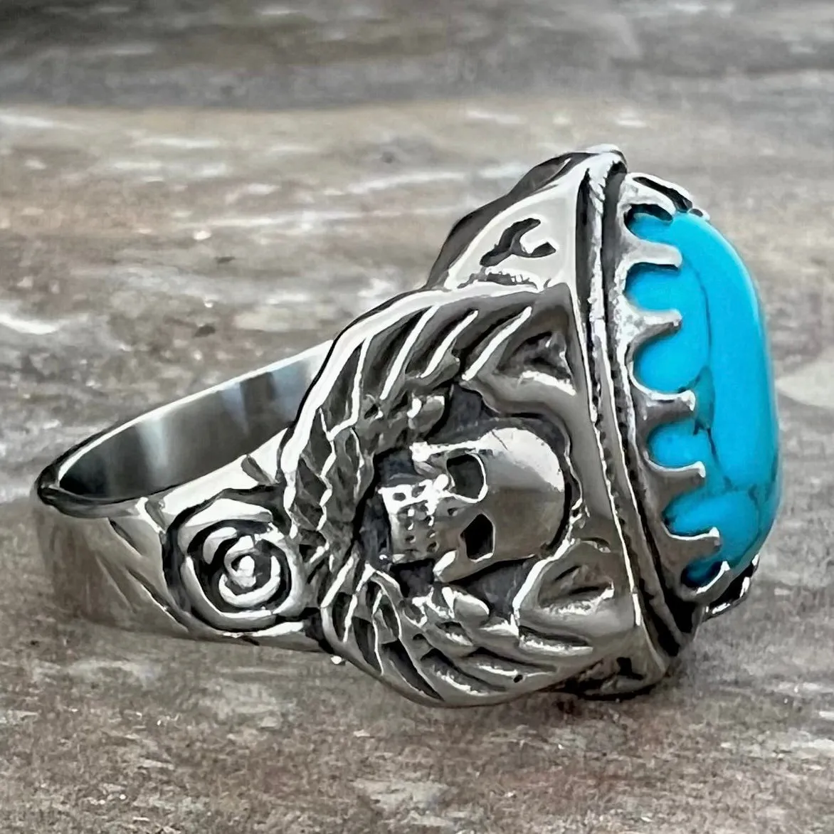"Blue Stone" - Skull & Angel Wings - R105