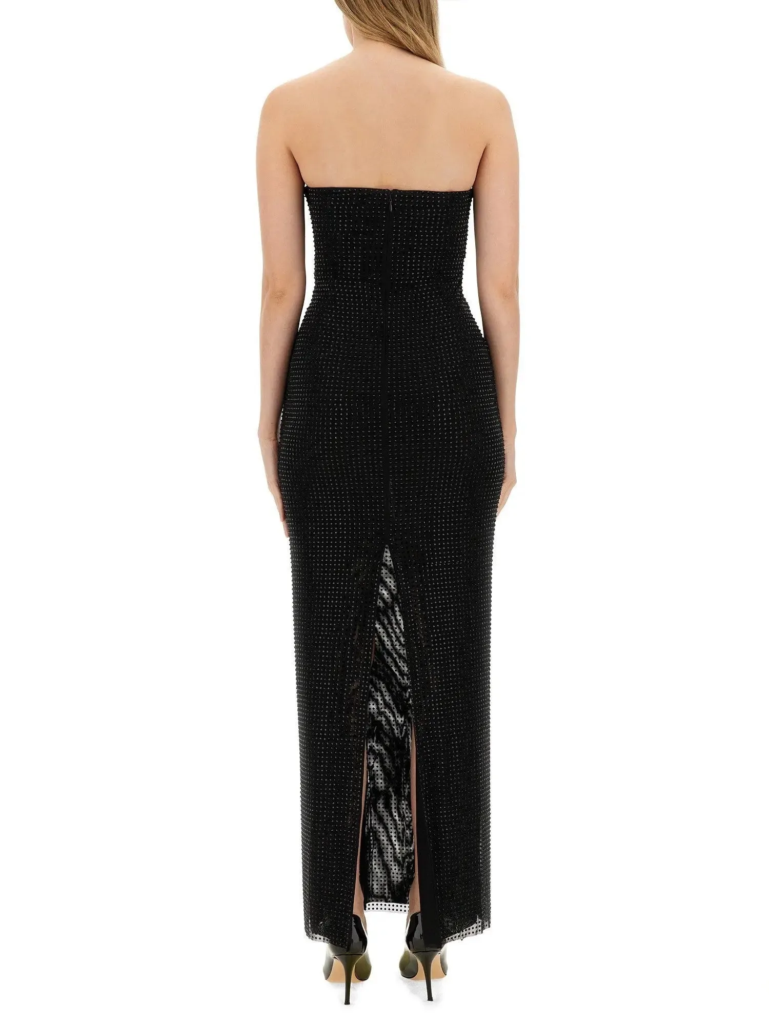 Women’s Black Crystal-Embellished Cut-Out Strapless Maxi Dress