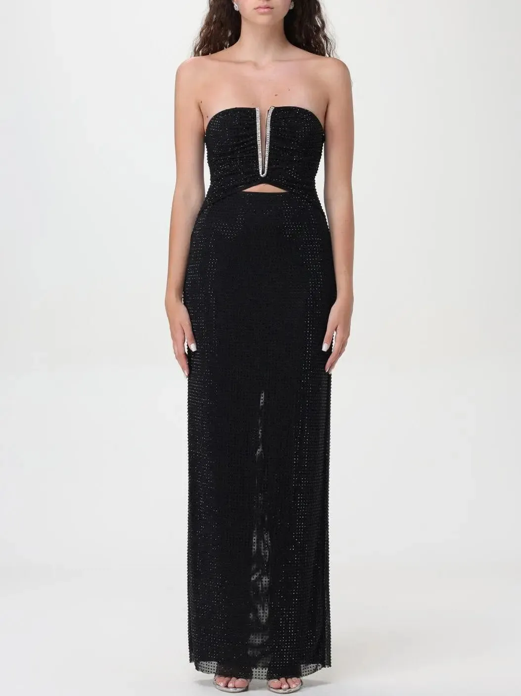 Women’s Black Crystal-Embellished Cut-Out Strapless Maxi Dress