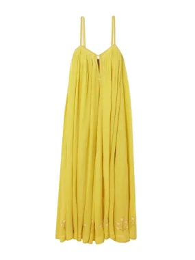 Zenobia Pintucked Embroidered Linen Maxi Dress